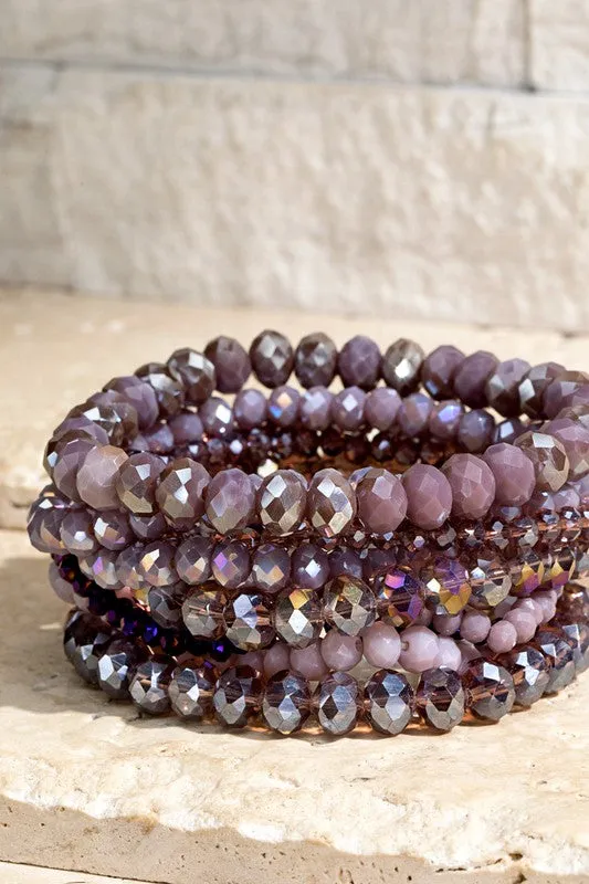 In Harmony Layered Glass Bead Bracelet Set in Purple