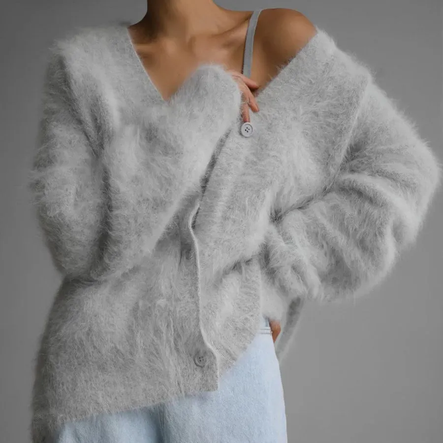 Influence Oversized Button-Up Fuzzy Knit Cardigan