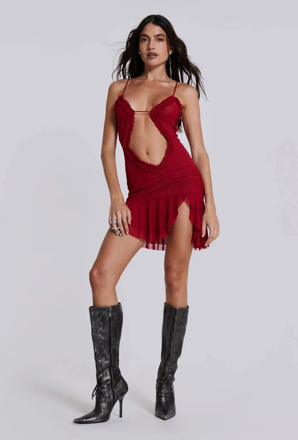 Jaded London - Mini Fatale Dress in Scarlett Red