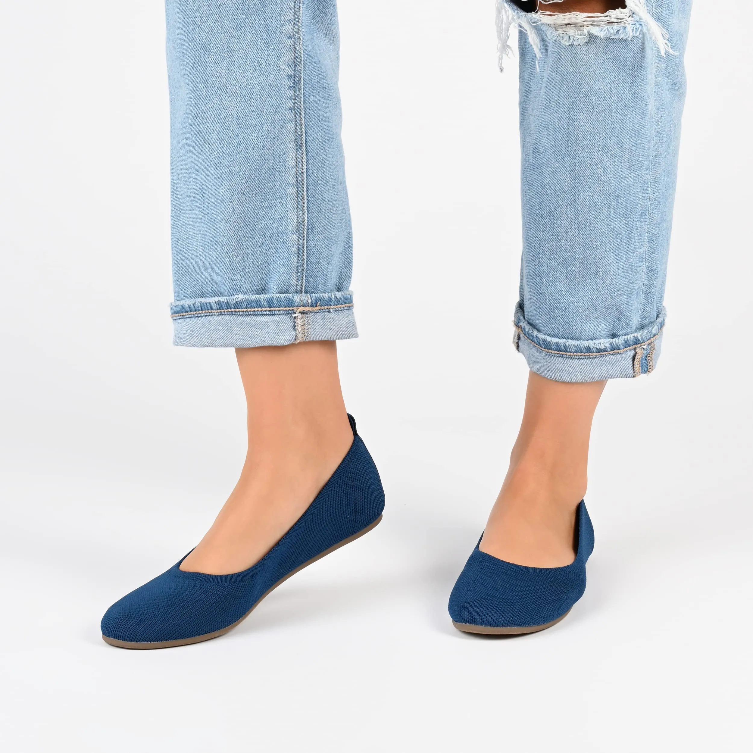 Journee Collection Womens Jersie Knit Foldable Round Toe Slip On Dress Flats - Navy - 8.5