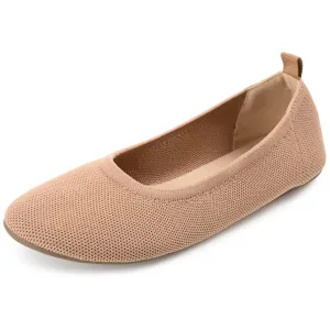Journee Collection Womens Jersie Knit Foldable Round Toe Slip On Dress Flats - Tan - 7 Wide