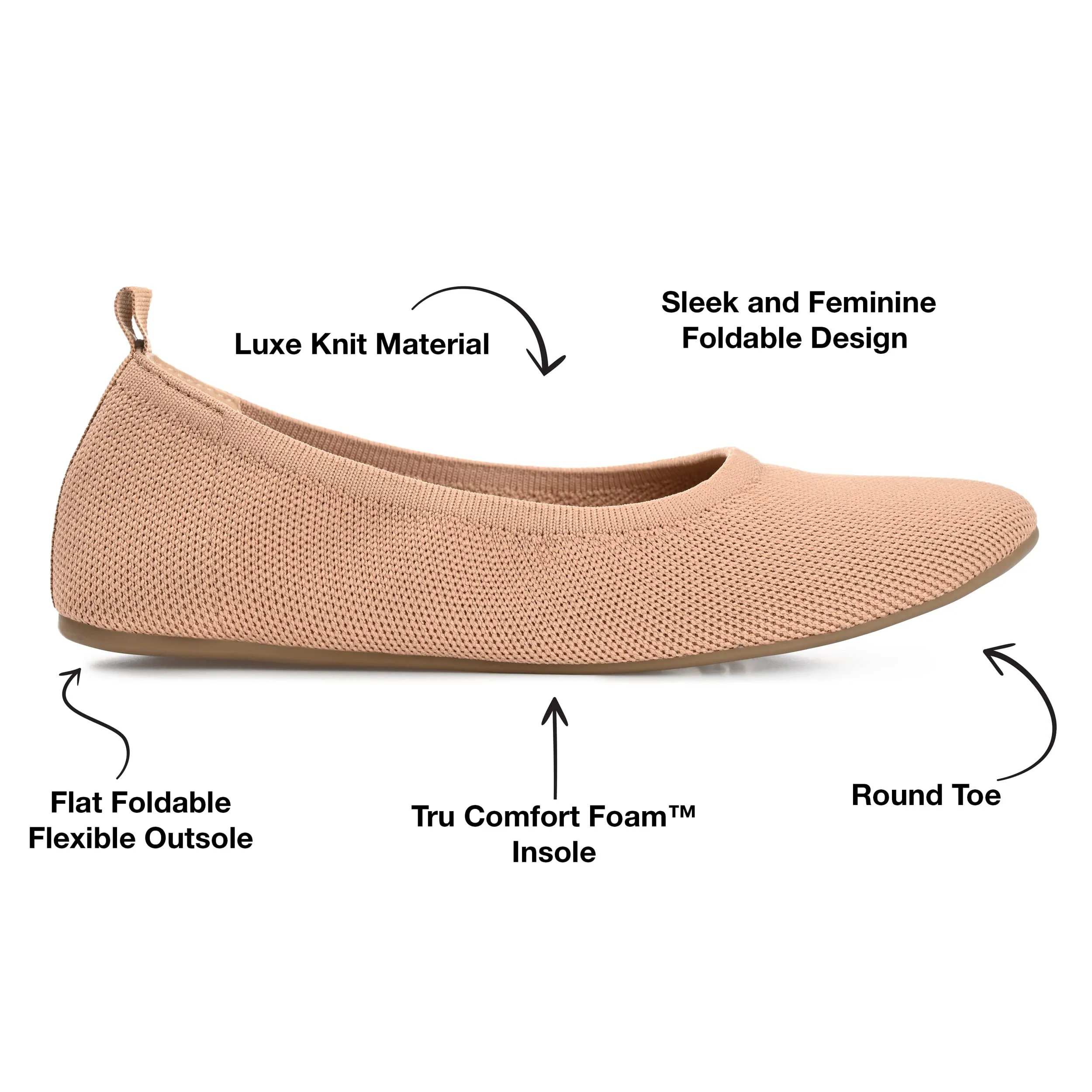 Journee Collection Womens Jersie Knit Foldable Round Toe Slip On Dress Flats - Tan - 7 Wide