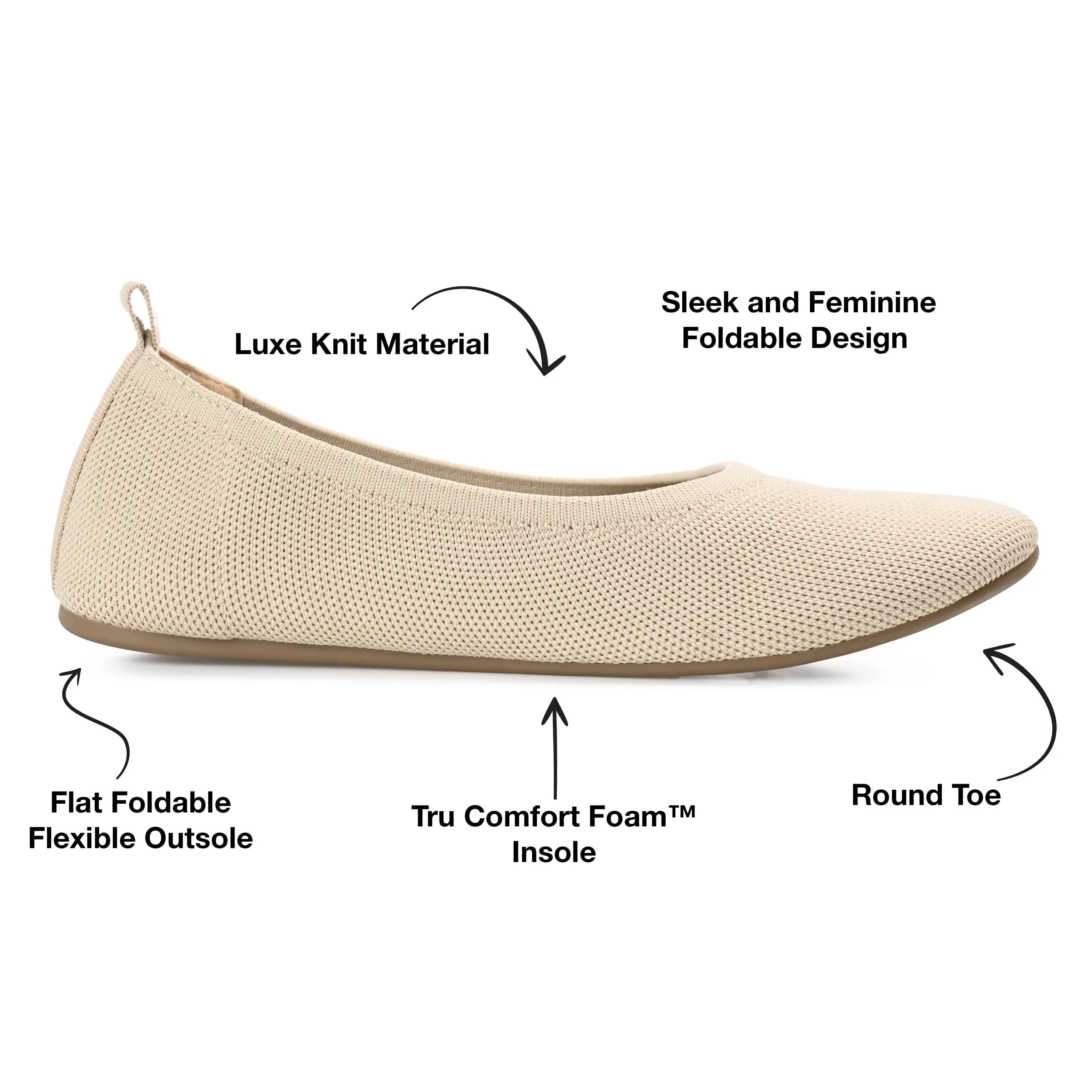Journee Womens Jersie Knit Foldable Round Toe Slip On Dress Flats