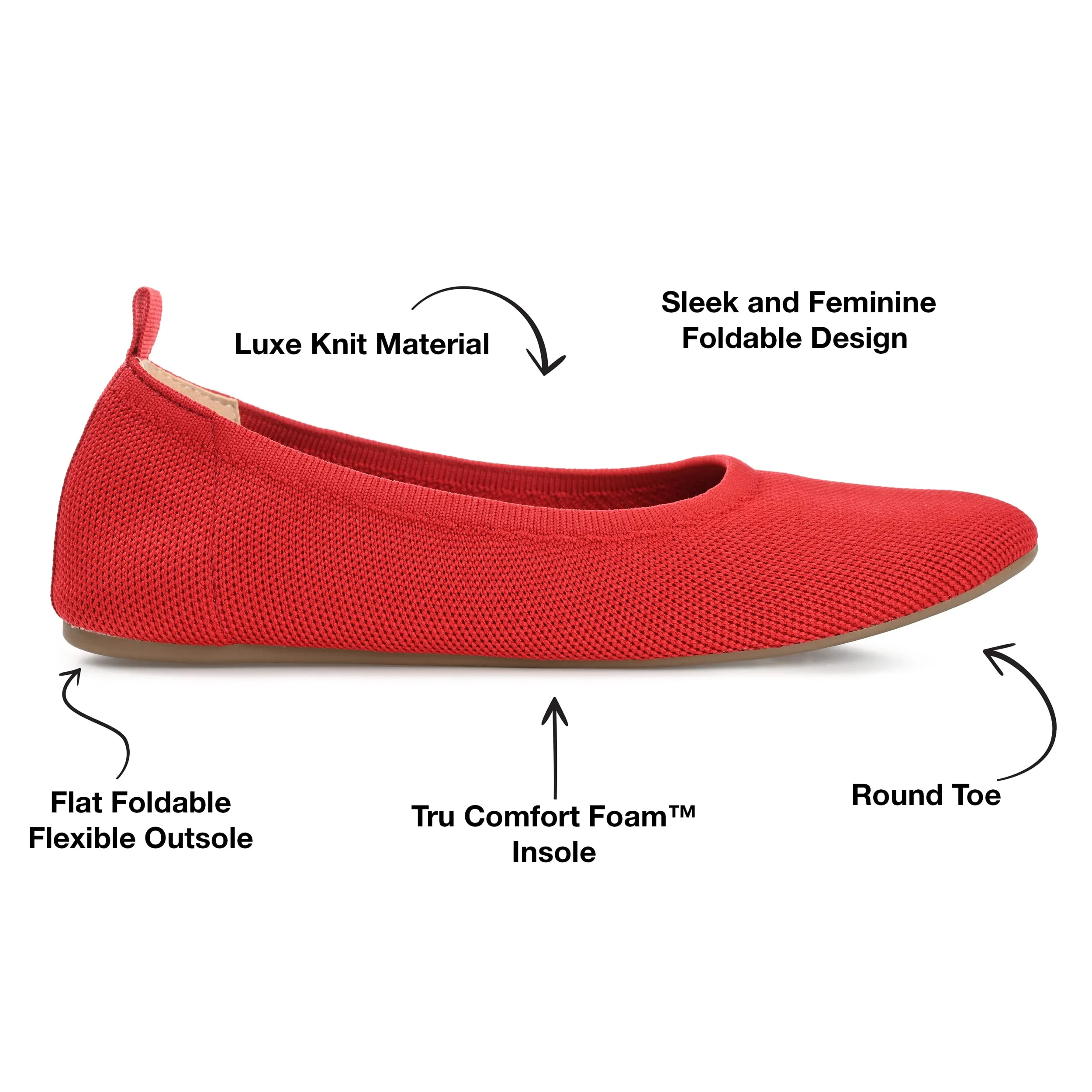 Journee Womens Jersie Wide Width Knit Foldable Round Toe Slip On Dress Flats