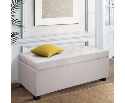 Large Fabric Storage Ottoman - Beige
