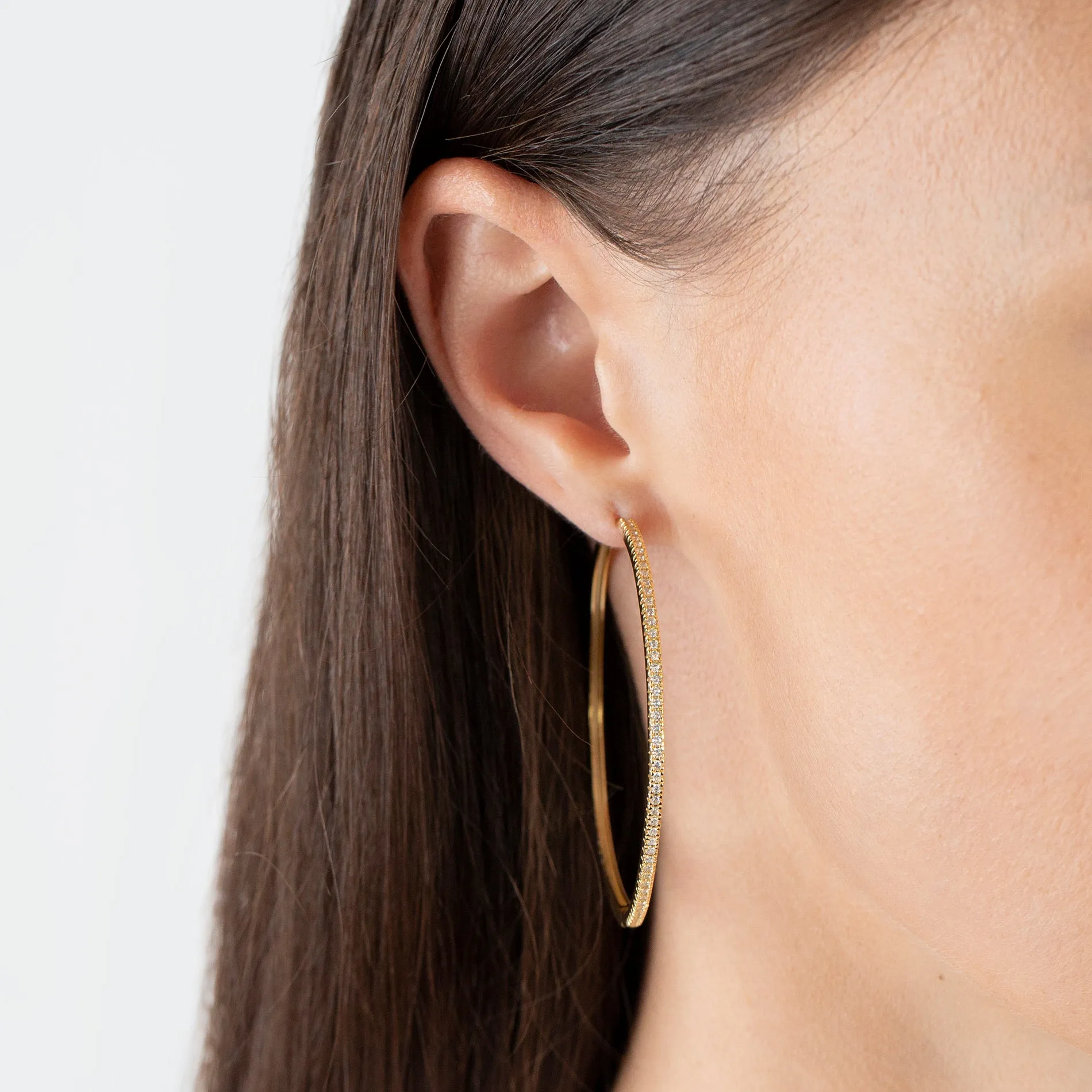 Large Pave Thin Hoop Earring