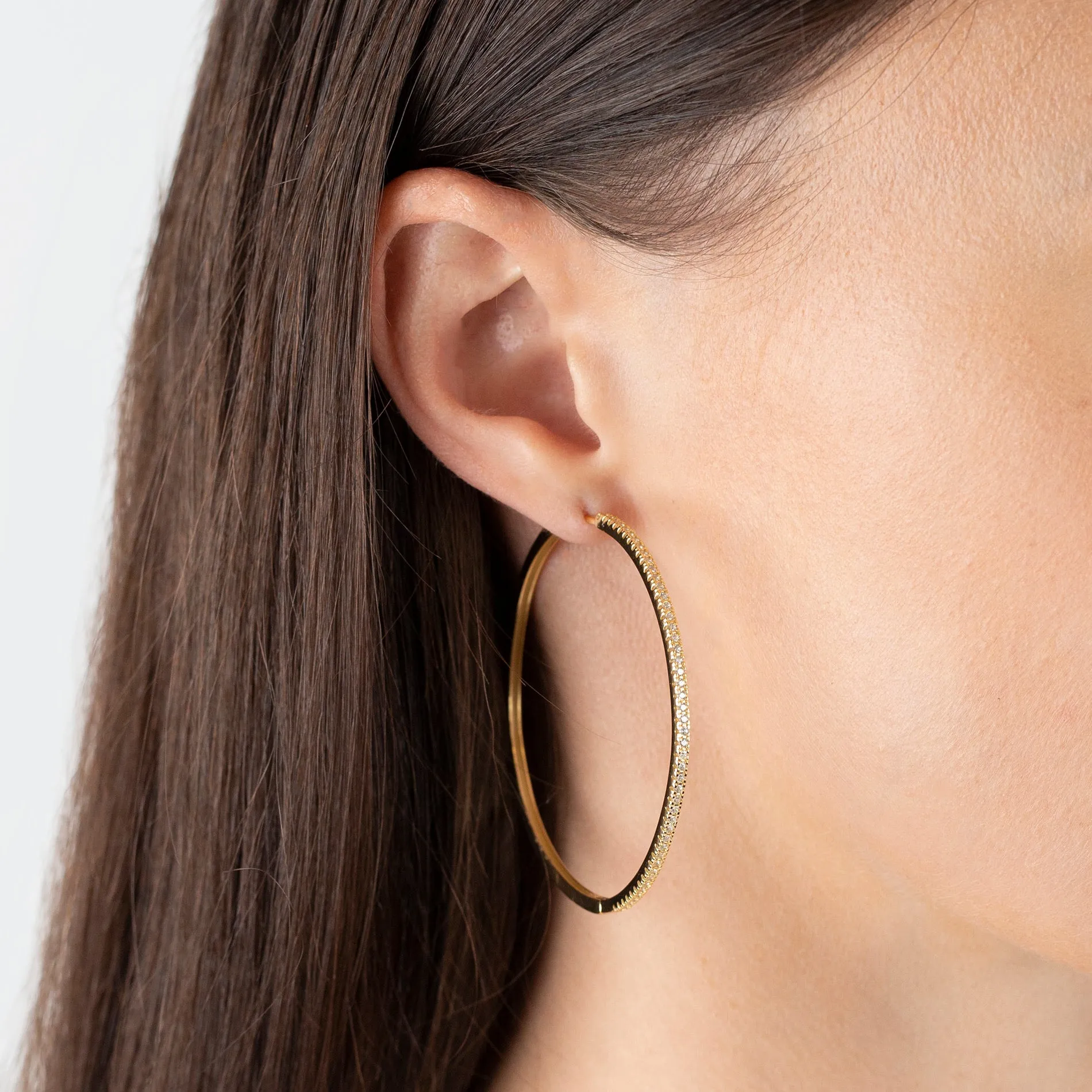 Large Pave Thin Hoop Earring