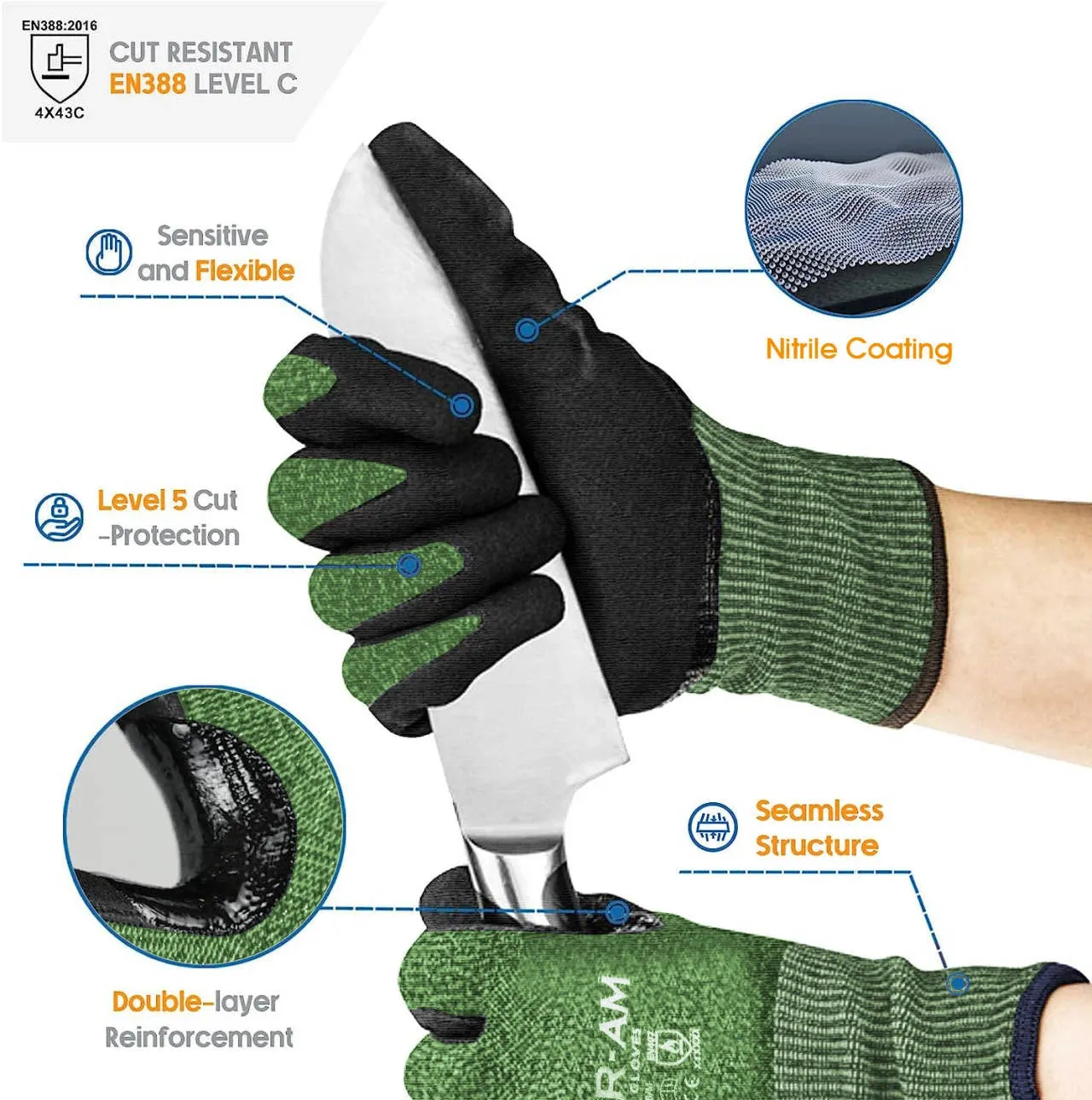 Level 5 Cut-Resistant Gloves with Firm Non-Slip Grip