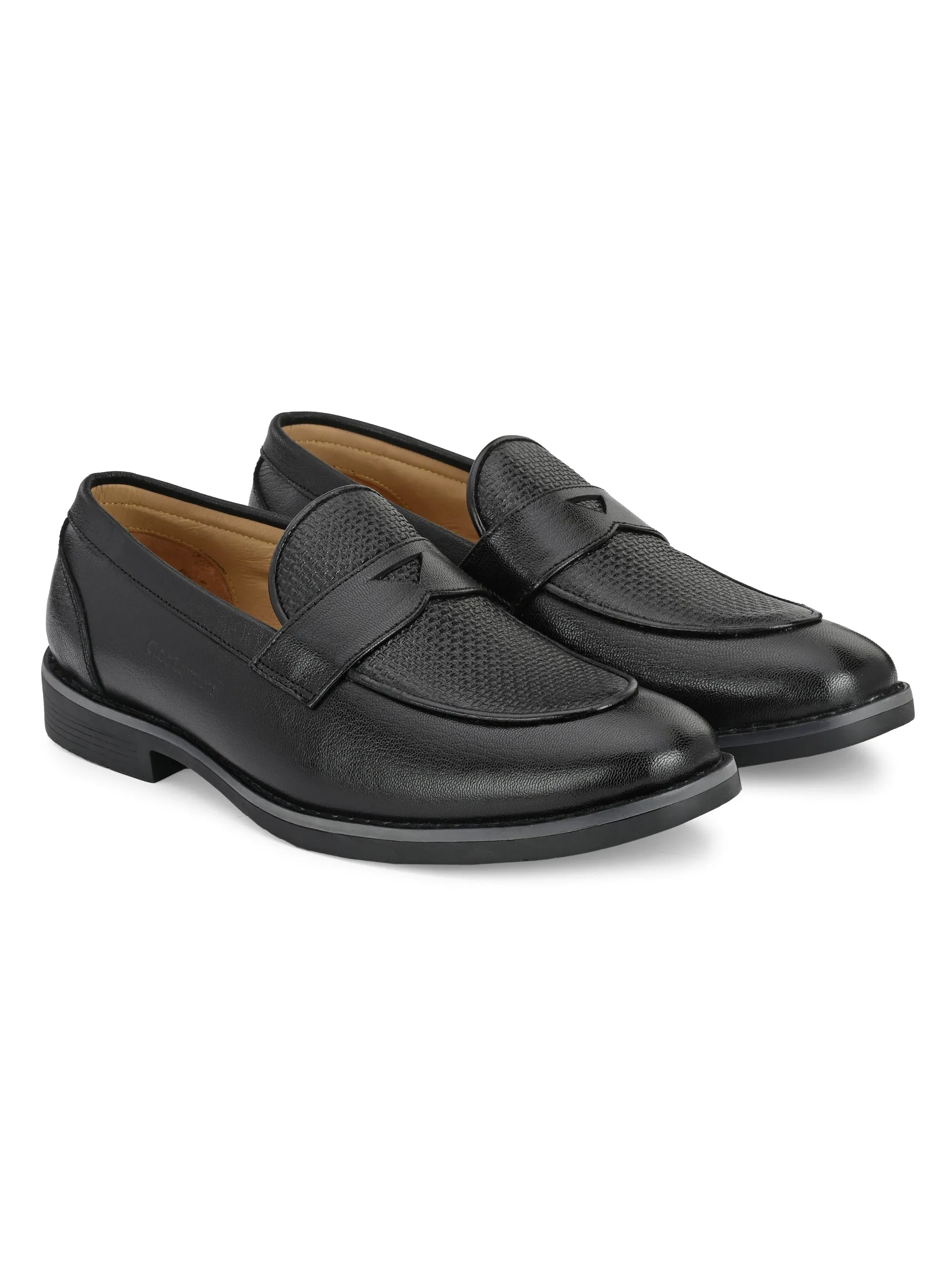 Men Black Almond-Toe Penny Loafers
