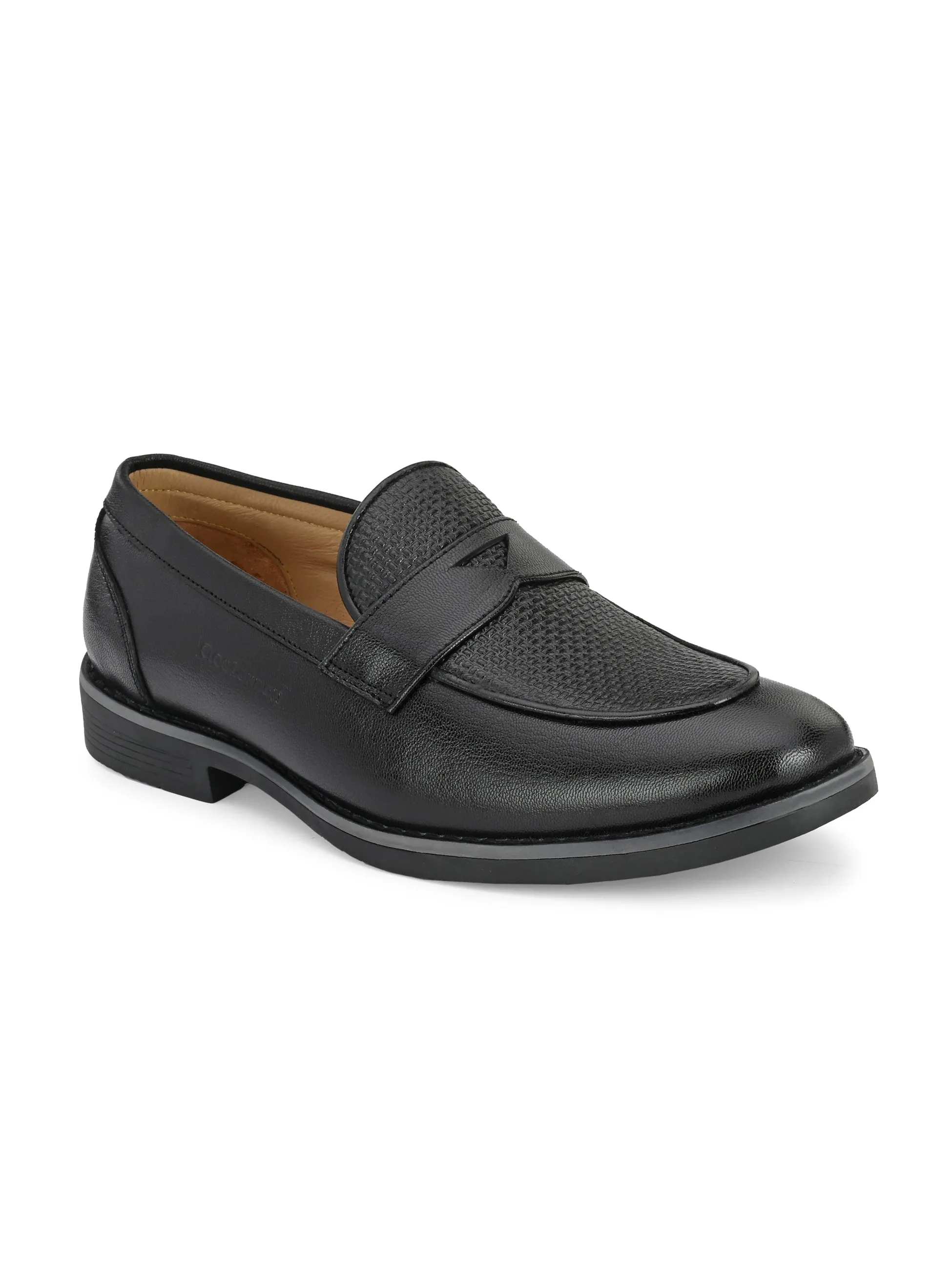 Men Black Almond-Toe Penny Loafers