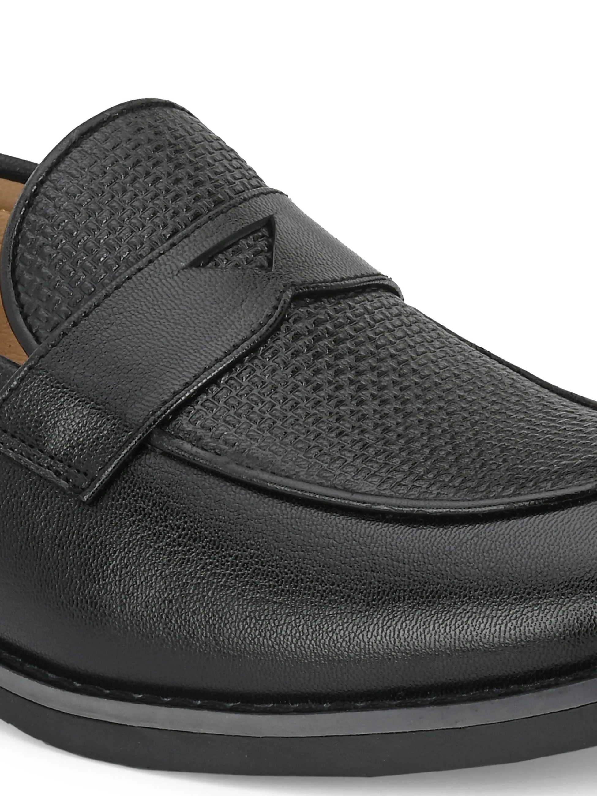 Men Black Almond-Toe Penny Loafers