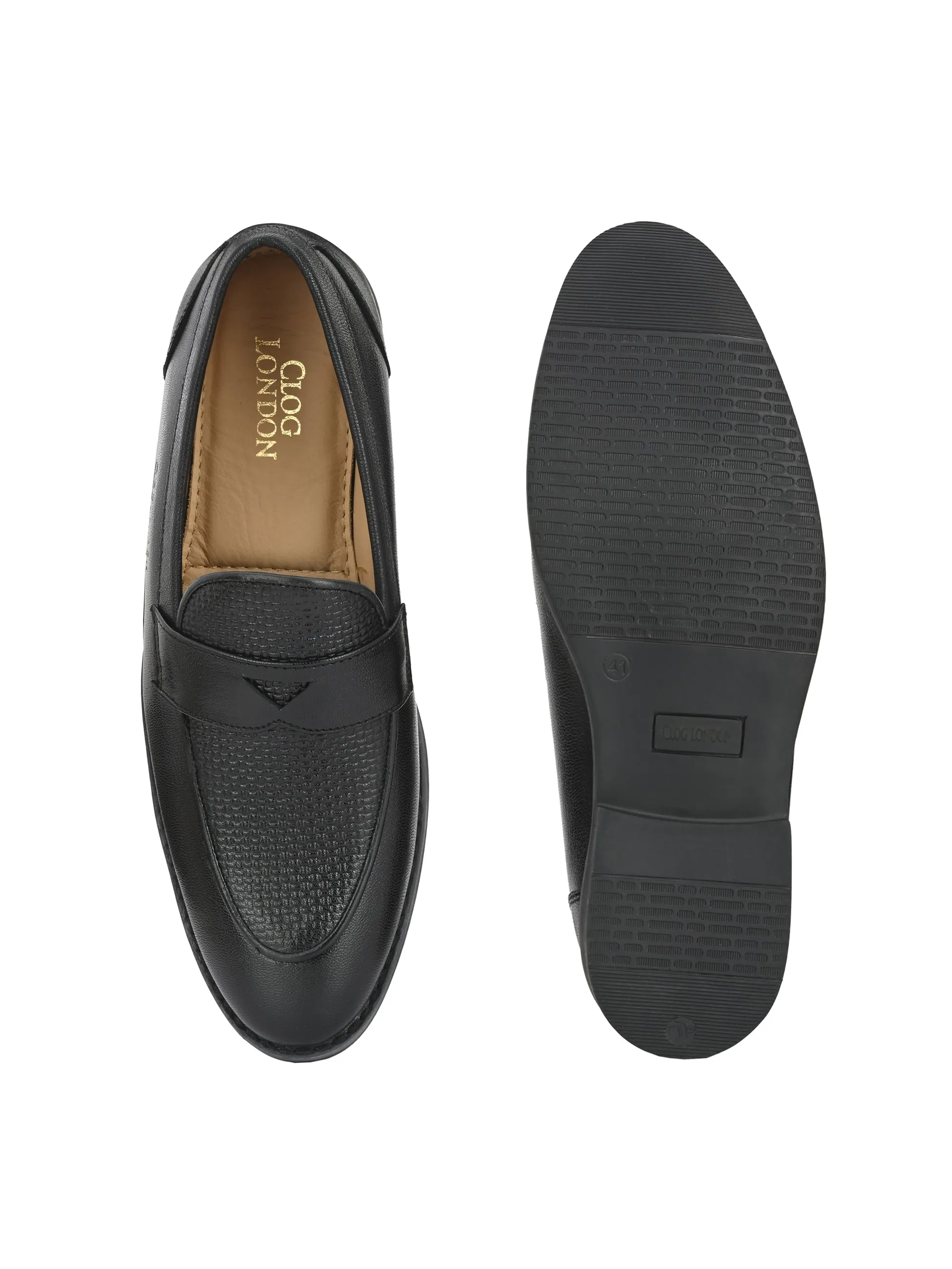 Men Black Almond-Toe Penny Loafers