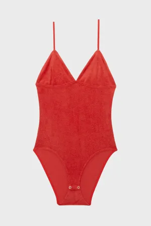Mississippi Bodysuit in Mino Red Ecovero Velour