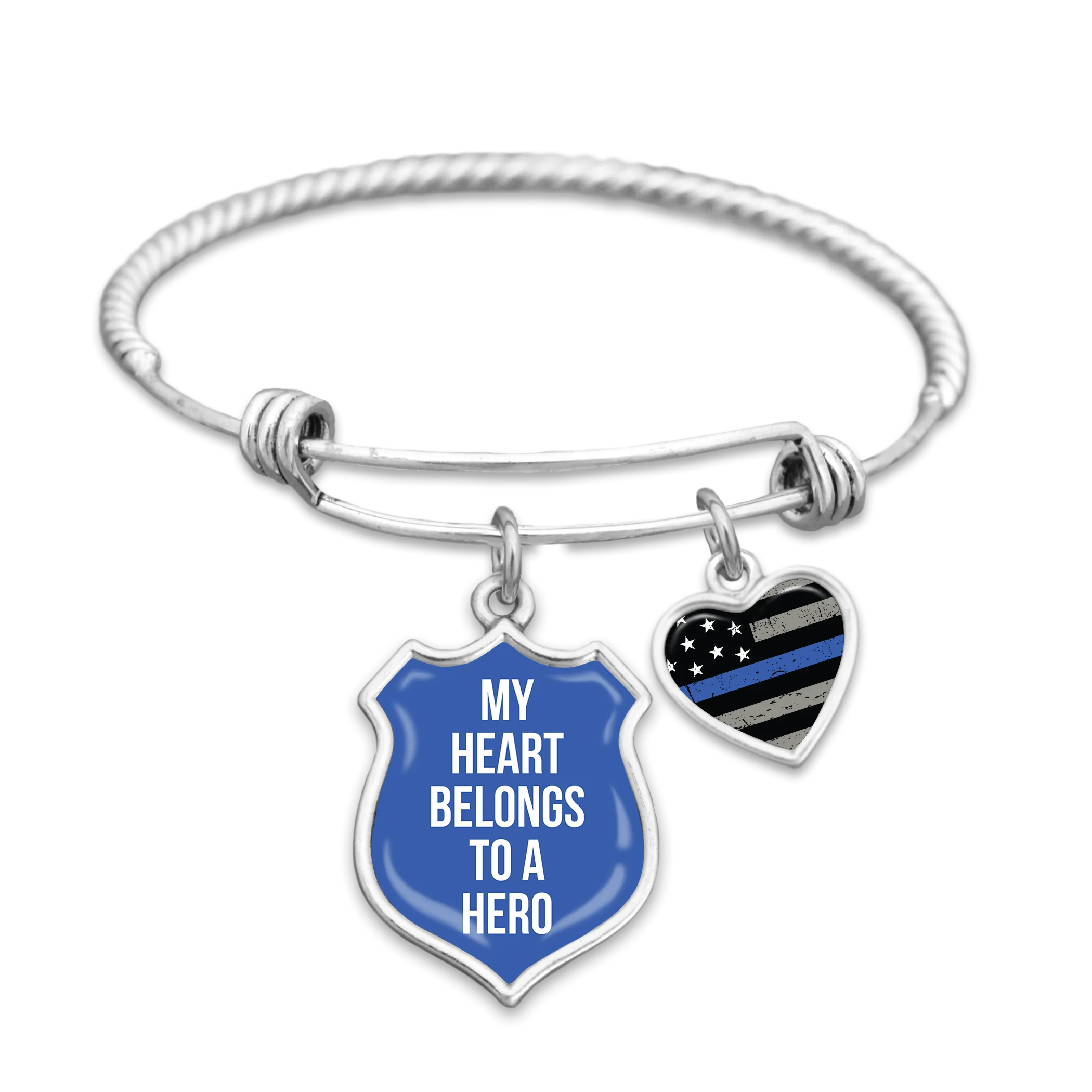 My Heart Belongs To A Hero Thin Blue Line Charm Bracelet