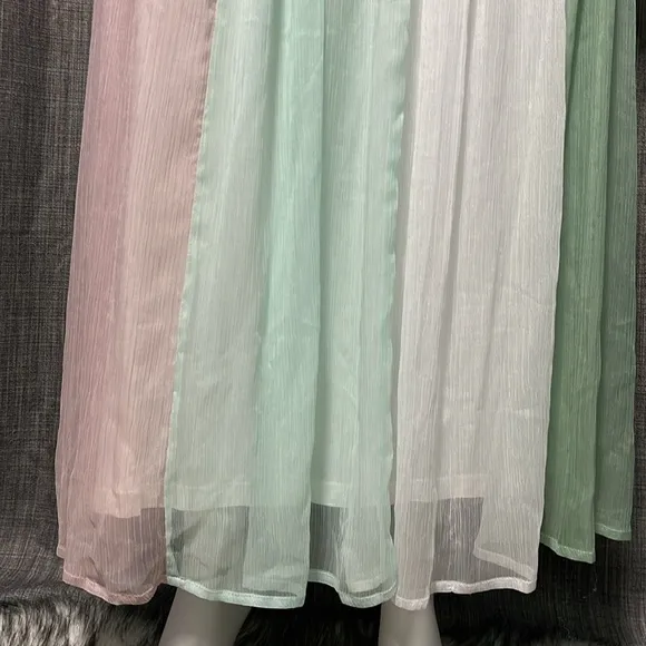 NWT Chelsea &amp; Theodore Pastel Pink Combo Chiffon Maxi Skirt W/ Side Tassel S/M