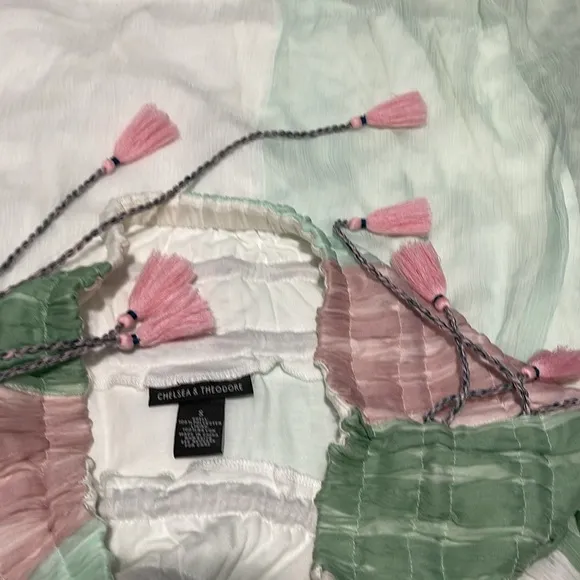 NWT Chelsea &amp; Theodore Pastel Pink Combo Chiffon Maxi Skirt W/ Side Tassel S/M