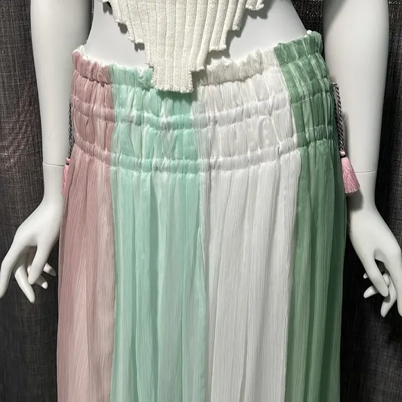 NWT Chelsea &amp; Theodore Pastel Pink Combo Chiffon Maxi Skirt W/ Side Tassel S/M