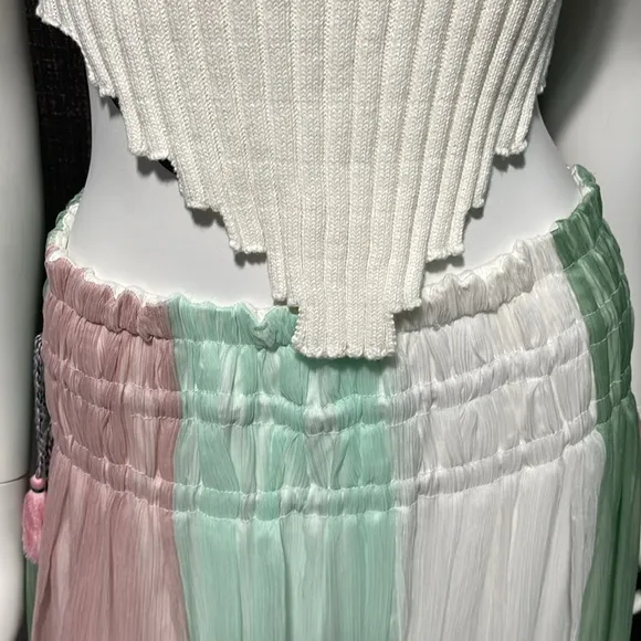 NWT Chelsea &amp; Theodore Pastel Pink Combo Chiffon Maxi Skirt W/ Side Tassel S/M