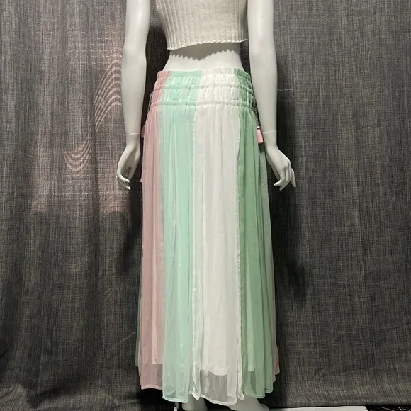 NWT Chelsea &amp; Theodore Pastel Pink Combo Chiffon Maxi Skirt W/ Side Tassel S/M
