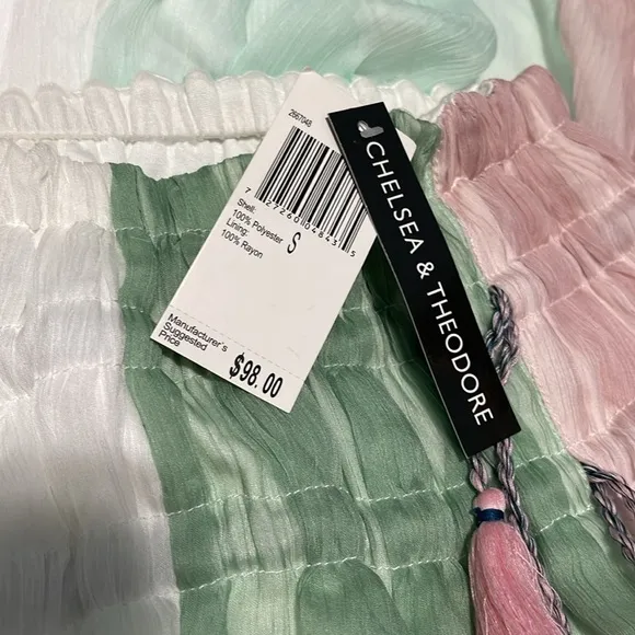 NWT Chelsea &amp; Theodore Pastel Pink Combo Chiffon Maxi Skirt W/ Side Tassel S/M