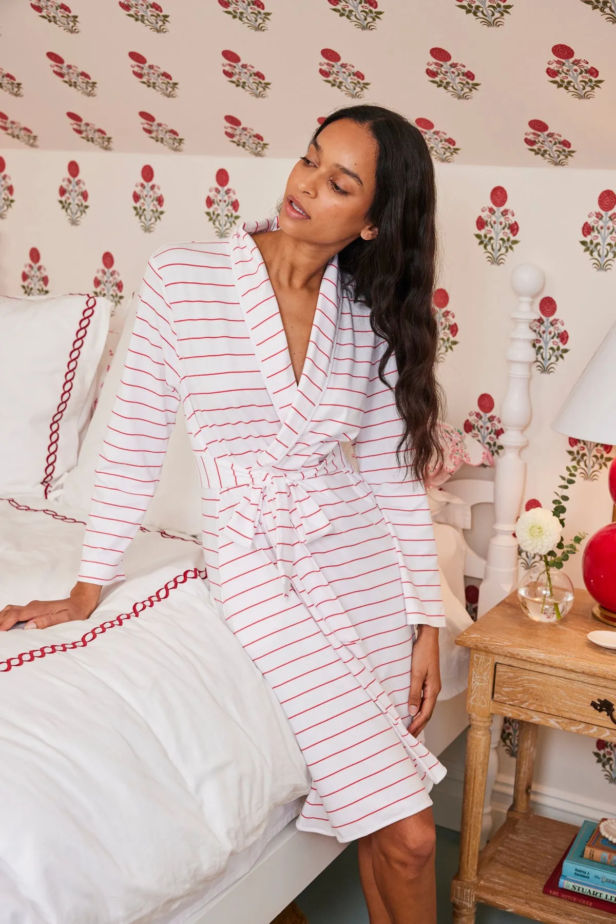 Pima Robe in Geranium Boating Stripe