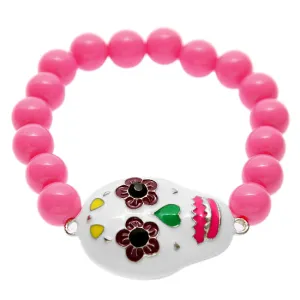 Pink Day of Dead Skull Mask Stretch Bracelet