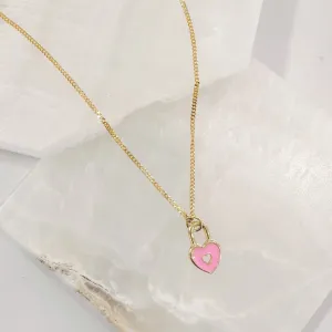 PINK ENAMEL HEART LOCK SUPER MINI necklace