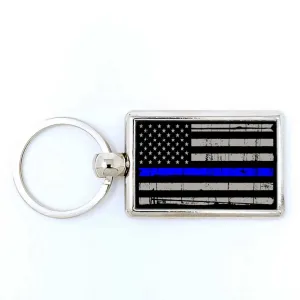 Police Thin Blue Line Rectangle Keychain