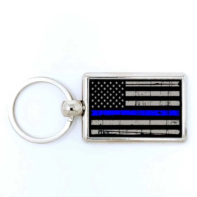 Police Thin Blue Line Rectangle Keychain