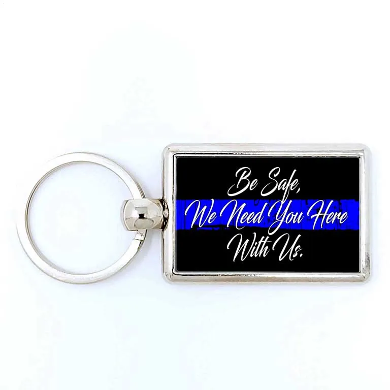 Police Thin Blue Line Rectangle Keychain