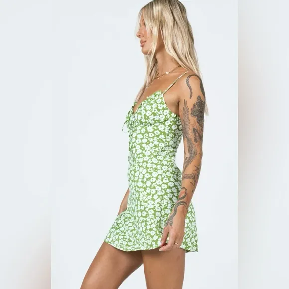 Princess Polly Lower Impact Tasmin Mini Slip Dress in Green Floral