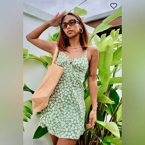 Princess Polly Lower Impact Tasmin Mini Slip Dress in Green Floral