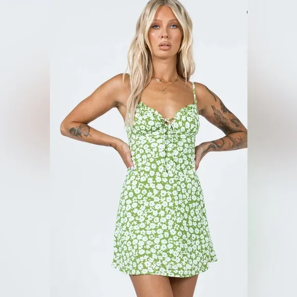 Princess Polly Lower Impact Tasmin Mini Slip Dress in Green Floral