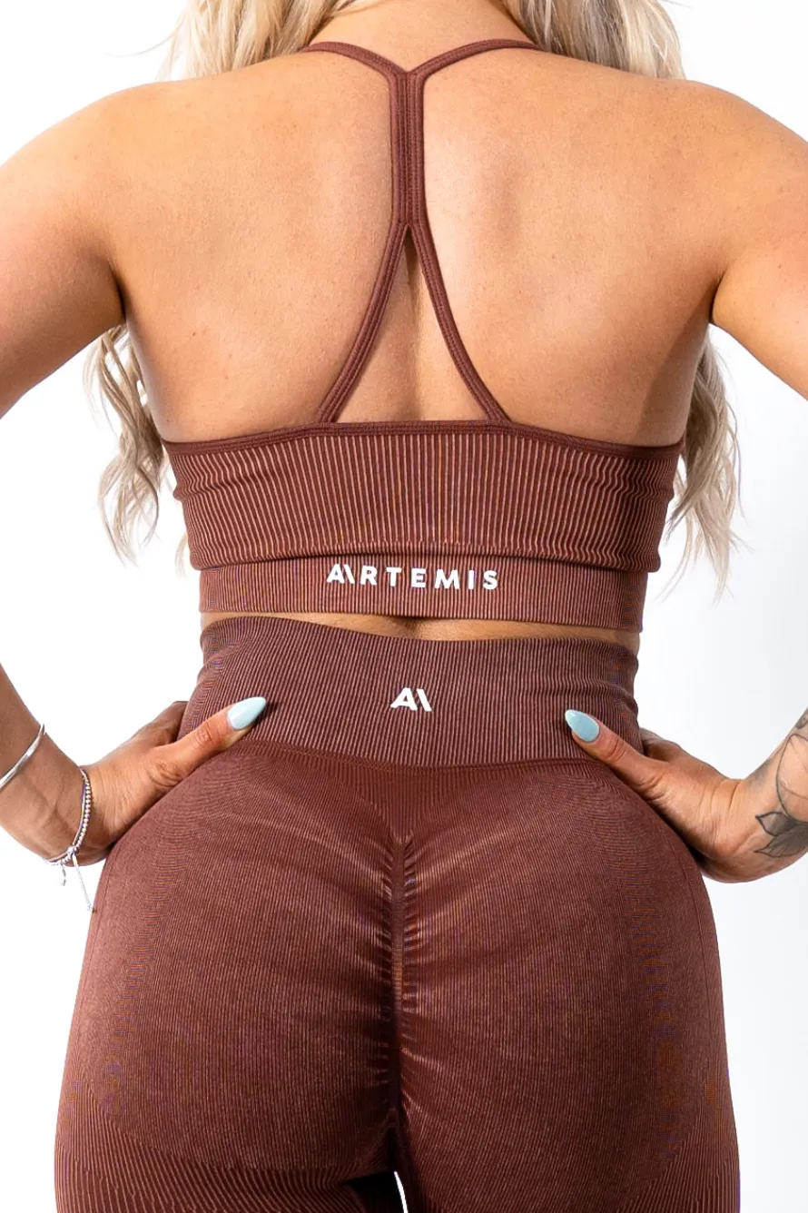 Ruby Rib Thin Strap Sports Bra Brown
