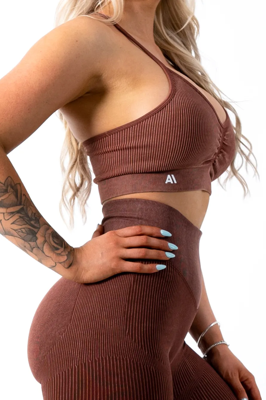 Ruby Rib Thin Strap Sports Bra Brown