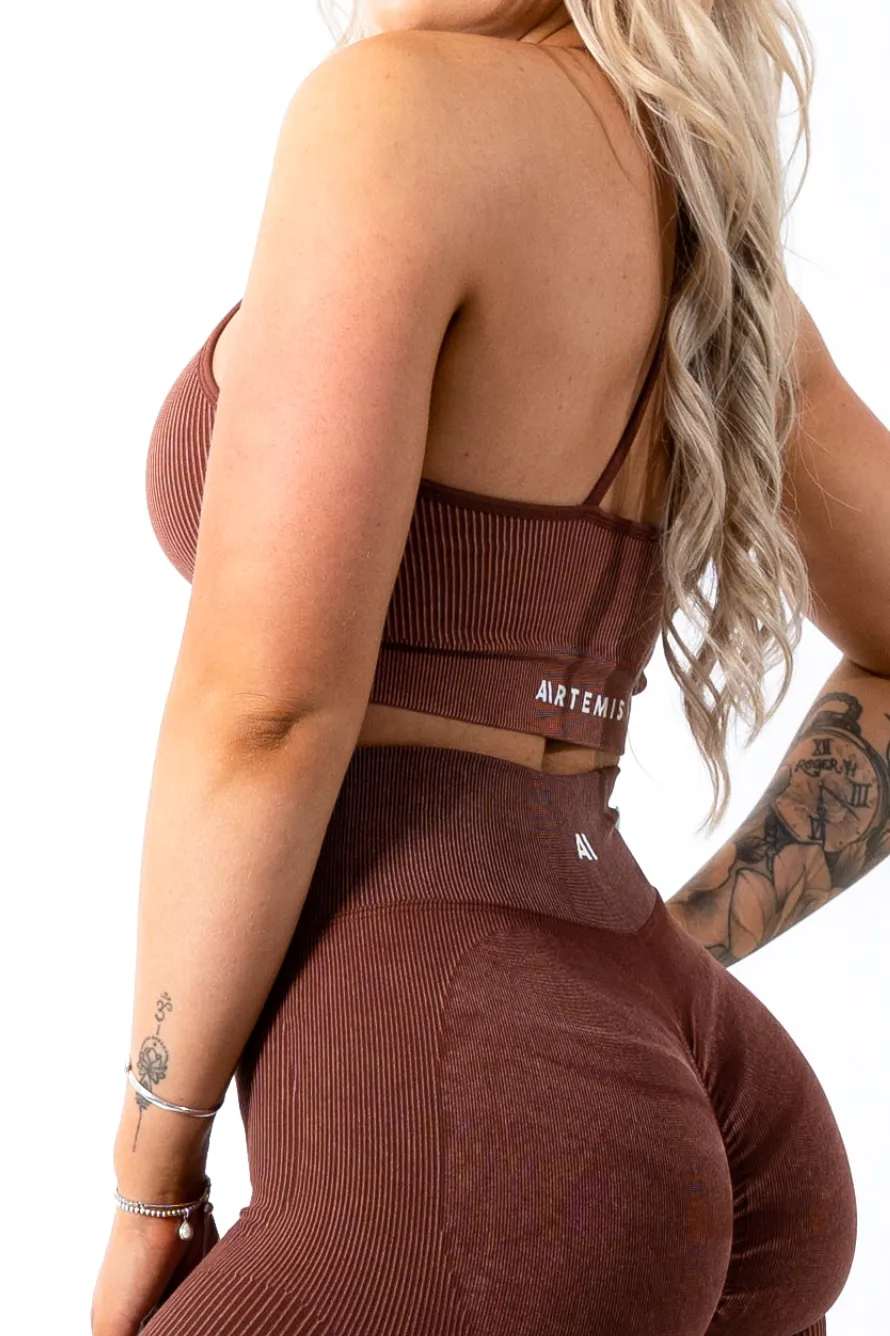 Ruby Rib Thin Strap Sports Bra Brown