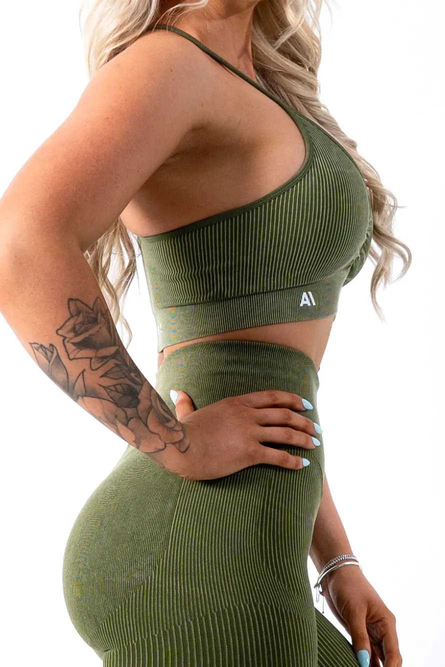 Ruby Rib Thin Strap Sports Bra Green