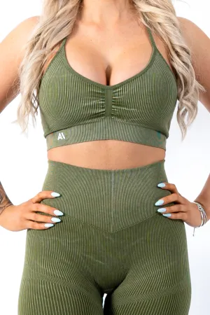 Ruby Rib Thin Strap Sports Bra Green