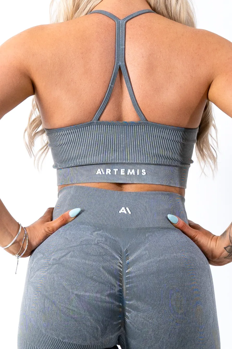 Ruby Rib Thin Strap Sports Bra Grey