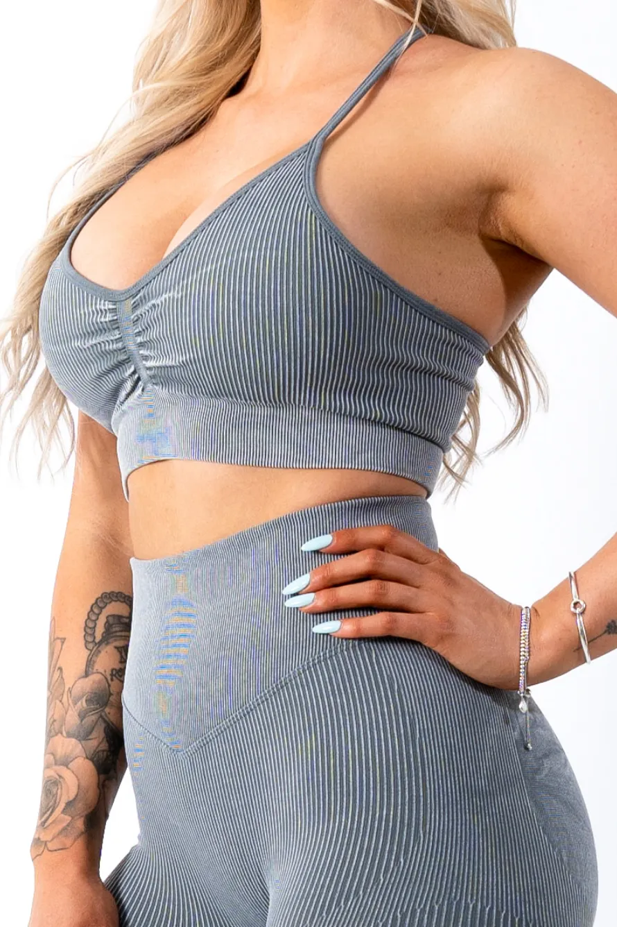 Ruby Rib Thin Strap Sports Bra Grey