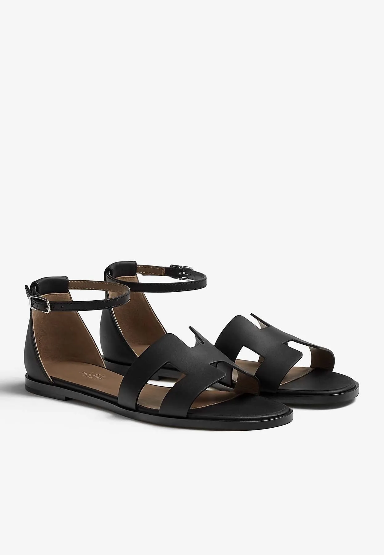 Santorini Sandals in Black Calfskin