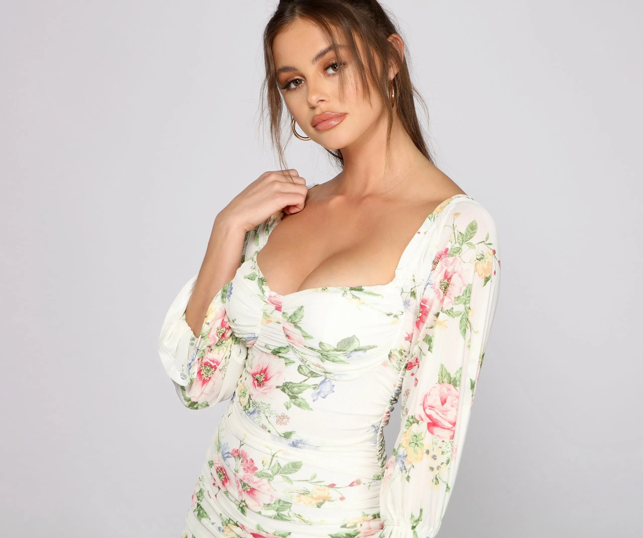 Say Yes To Charming Florals Mesh Bodycon
