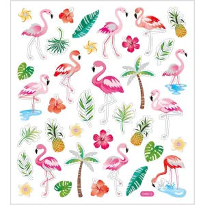 Stickers, sheet 15x16.5cm, approx. 37 pc, flamingo, 1 sheet