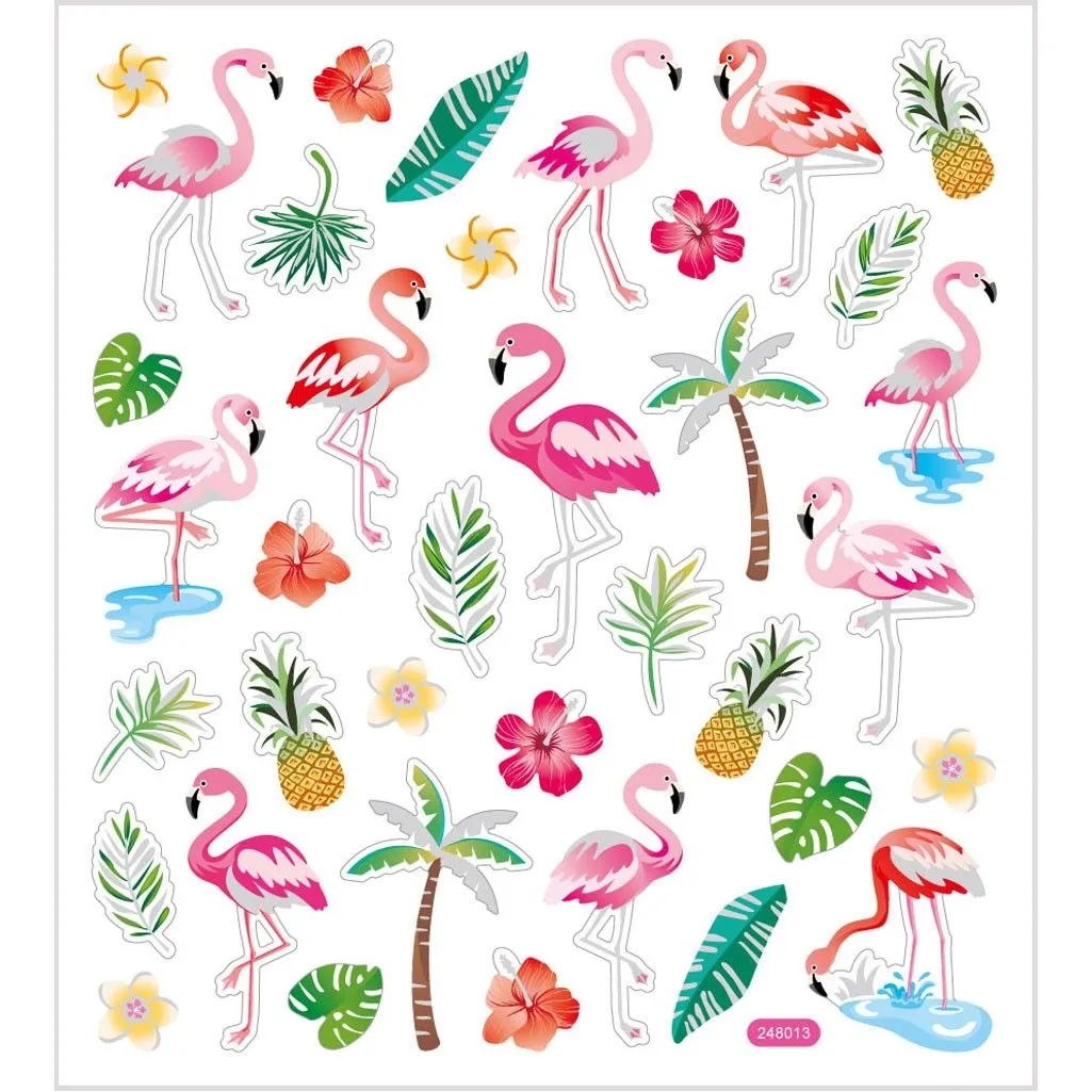 Stickers, sheet 15x16.5cm, approx. 37 pc, flamingo, 1 sheet