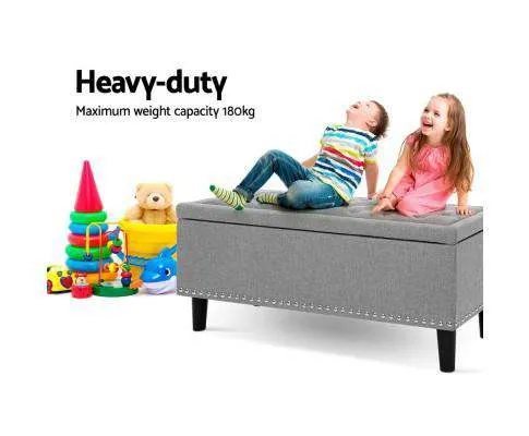 Storage Ottoman Blanket Box Linen Fabric Chest Foot Stool Toy Bench - Grey