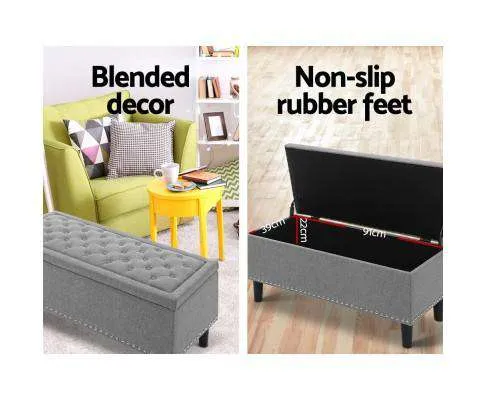 Storage Ottoman Blanket Box Linen Fabric Chest Foot Stool Toy Bench - Grey