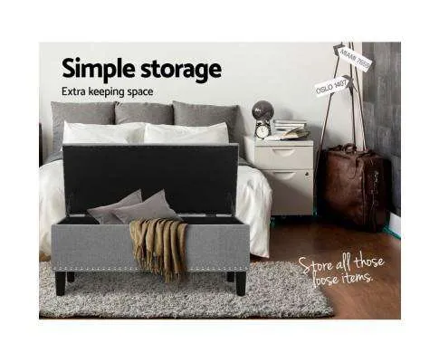 Storage Ottoman Blanket Box Linen Fabric Chest Foot Stool Toy Bench - Grey