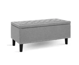 Storage Ottoman Blanket Box Linen Fabric Chest Foot Stool Toy Bench - Grey