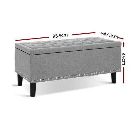 Storage Ottoman Blanket Box Linen Fabric Chest Foot Stool Toy Bench - Grey