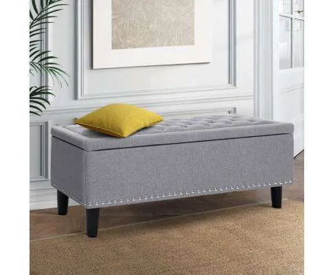Storage Ottoman Blanket Box Linen Fabric Chest Foot Stool Toy Bench - Grey